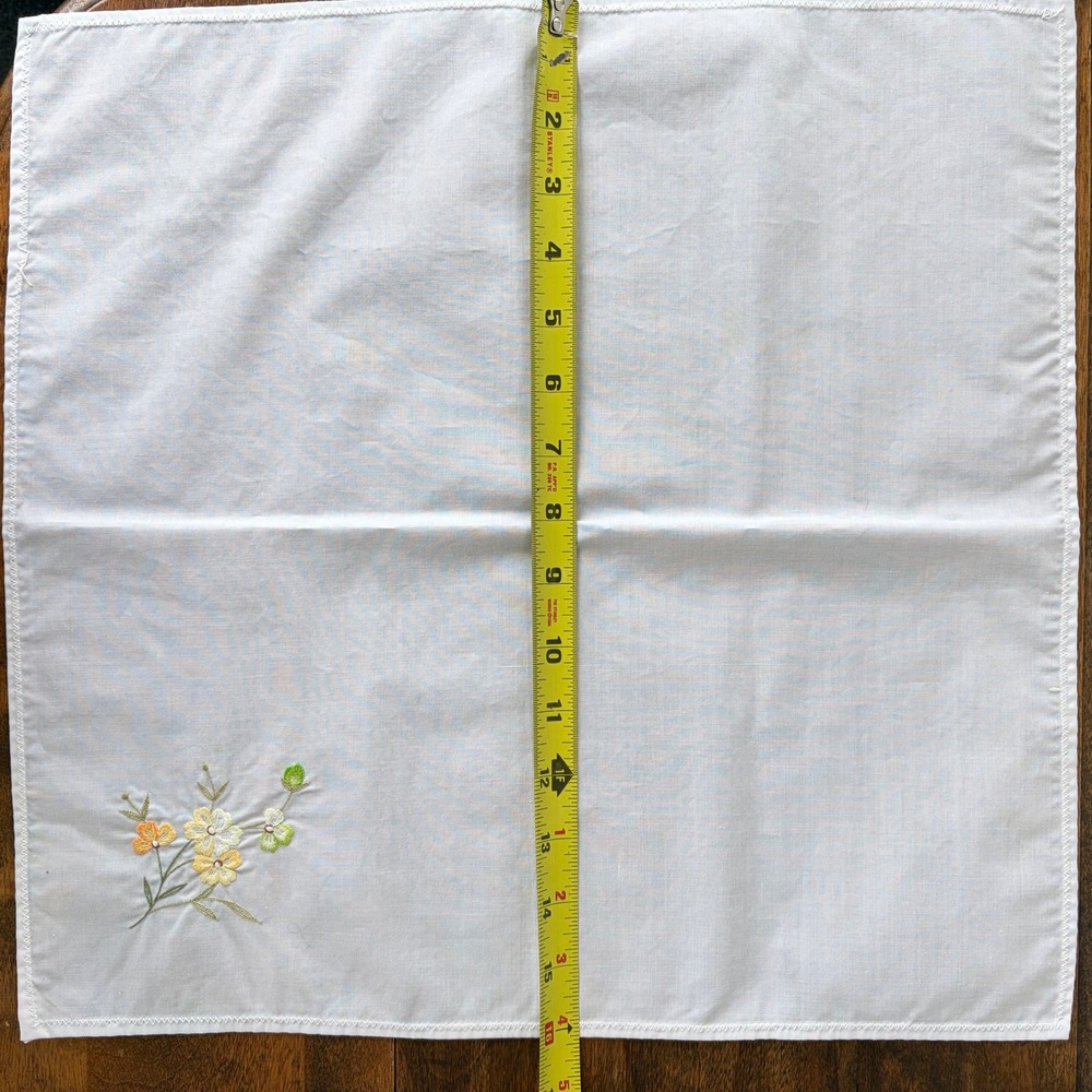 Vintage White Cotton Handkerchief Set 4pc Yellow Orange Floral Embroidered 15in - Picture 8 of 8